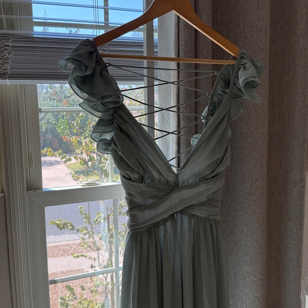 Lulu's Sage Ruffle-Shoulder Maxi Dress - Picture 6 of 9
